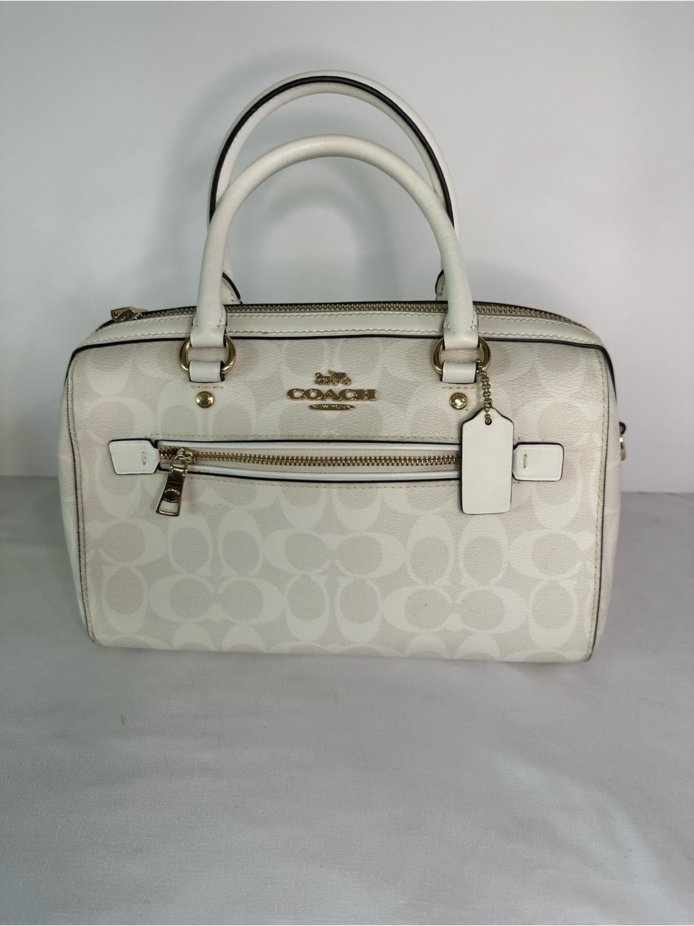 Coach Chalk Signature Canvas Medium Rowan Satchel with Gold Hardware